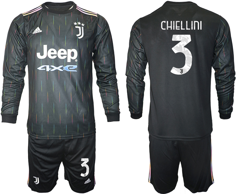 Men 2021-2022 Club Juventus away black Long Sleeve #3 Soccer Jersey->customized soccer jersey->Custom Jersey